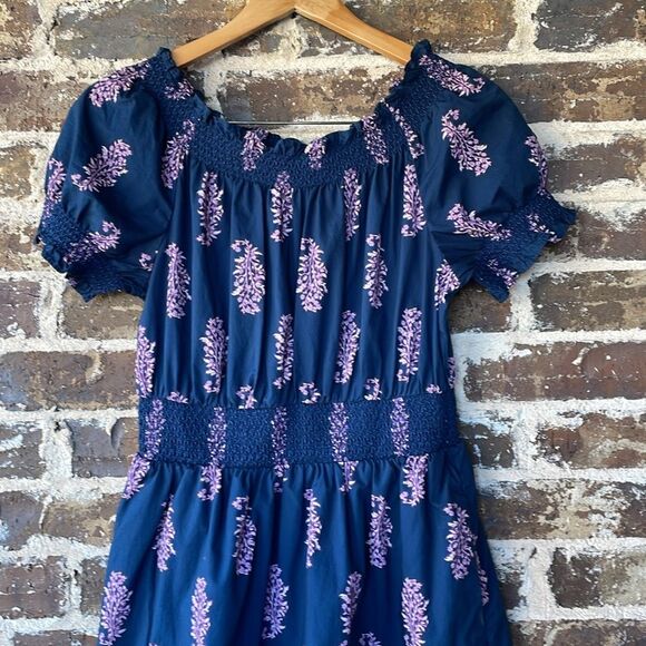 J. Crew Smocked puff-sleeve cotton poplin dress in budding branch print XS - Picture 4 of 9